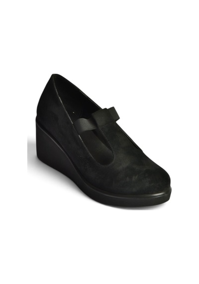 Fox Shoes Z602281702 Siyah Süet Dolgu Tabanlı Kadın Ayakkabı
