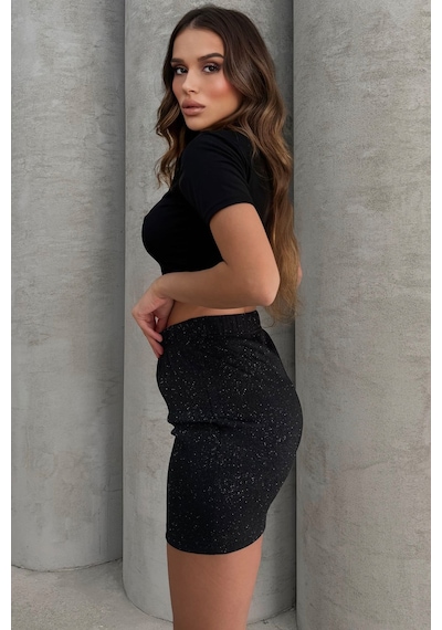 Lesa Wear Yüksel Bel Simli Mini Kalem Etek Siyah