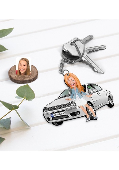 Kişiye Özel Kadın Fiat Albea Figürlü Plakalı Ahşap Karikatür Anah (504861002)