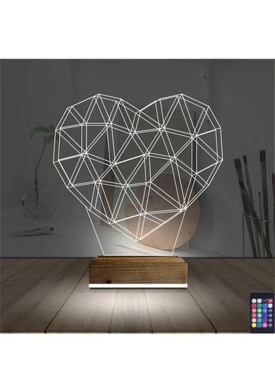 Luvivia Kalp Sevgiliye Hediye Polygonal 3d Lamba - Masa Gece Lambası Şeffaf