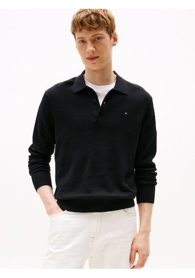 Tommy Hilfiger Pıma Org Ctn Cashmere Ls Polo Erkek Siyah Kazak - Mw0mw36519