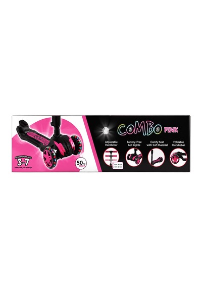 Combo Oturaklı 3 Tekerlekli Katlanabilir Led Işıklı Scooter Pembe