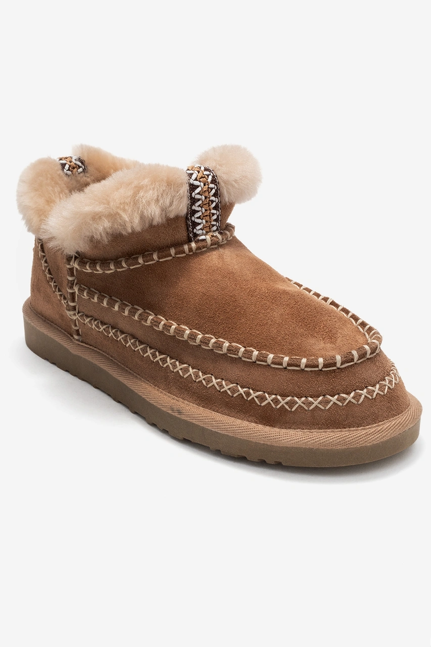 Luvishoes Darel Toprak Süet Hakiki Deri Dikişli Kürklü Kadın Kısa Bot Toprak