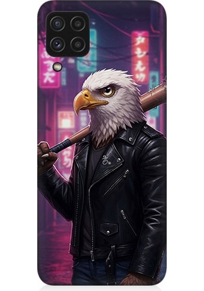 Samsung Galaxy A22 Uyumlu Sokakta Deri Ceketli Kartal Desenli Silikon Kılıf Çok Renkli