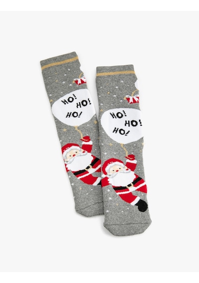 Koton Noel Baba Baskılı Soket Çorap Gri 7wak80412aa
