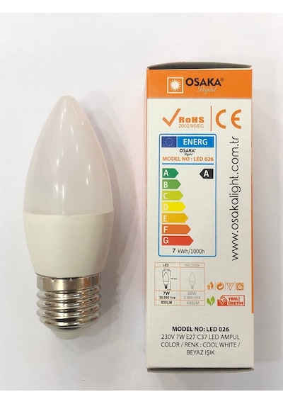 10 Adet Osaka 7w 50w 630 Lümen E27 Led Buji 6500 Kelvin Beyaz