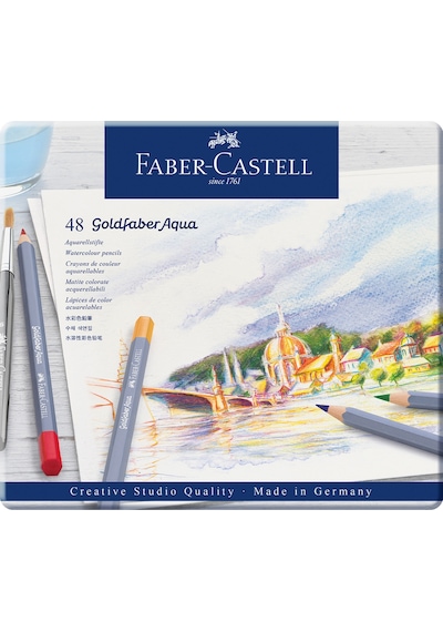 Faber-Castell Goldfaber Aqua Kuru Boya Kalemi 48 Renk, Suda Çözünebilir, Yüksek Pigmentli, Yumuşak ve Canlı Renkler