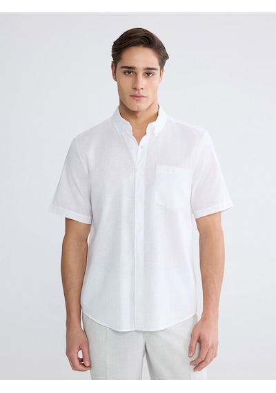 Lcwaıkıkı Classic Beyaz Regular Fit Keten Karışımlı Erkek Gömlek
