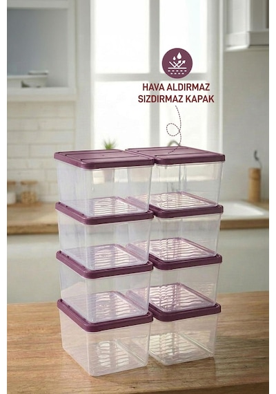 Selka Home 8 Adet Derin 1 Lt. Nora Organizer Buzdolabı Buzluk Düzenleyici Saklama Kabı
