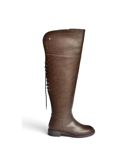 Fox Shoes Z973780109 Kahverengi Alçak Topuklu Diz Üstü Klasik Kadın Binici Çizme