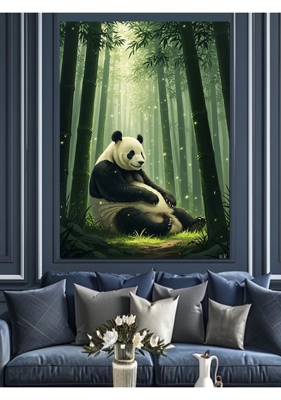 Karizma Tablo Bambu Arasında Panda Ayı Dekoratif Kanvas - Mdf Ahşap Tablo