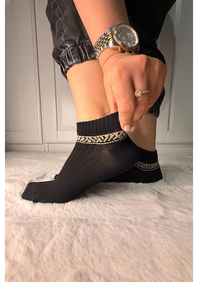 Ozzy Socks 3 Çift Kadın Taş Detaylı Dikişsiz & Takviyeli Patik Çorap Kırmızı