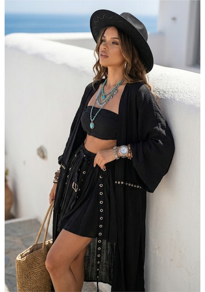 Kuşgözü İlmek Şerit Detaylı Püsküllü Bilekte Uzun Maxi Bohem Boho Plaj Tatil Doğal Kimono Kaftan Siyah Kuşgözü İlmek Şerit Detaylı Püsküllü Bilekte Uzun Maxi Bohem Boho Plaj Tatil Doğal Kimono Kaftan Siyah