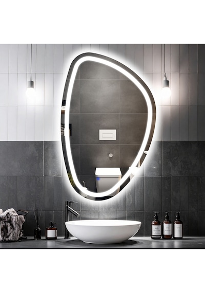 Diagonale Beyaz Led'li Kumlamalı Lavabo & Banyo Aynası Dokunmatik Sensörlü 100 X 65 Cm