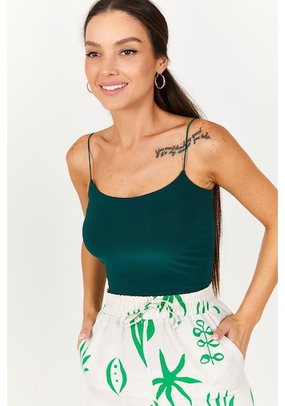 Armonika Kadın Zümrüt İp Askılı Astarlı Crop Bluz Arm-22y055003