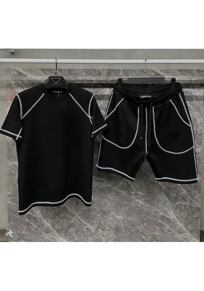 Tarzyeri Unisex Karoyaka Dikişli Şortlu Takım - Siyah 001