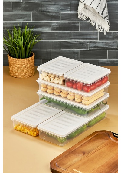 Multi Box 6 Parça 3 Farklı Boy Saklama Kabı Seti - Dondurucu & Mikrodalga Uyumlu Krem