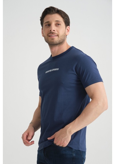 Shooter Sportwear Shooter Erkek Bisiklet Yaka Tişört Premium Pamuklu Yüksek Kalite Regular Fit İndigo