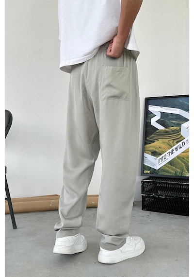 Gri Tensel Kumaş Basic Baggy Pantolon Gri