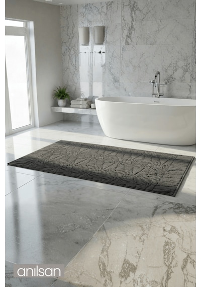 Grid Antrasit Ayak Havlusu - 70x130cm, 790gr, %100 Pamuk, Spa Ve Otel Banyo Paspası, Günlük Kullanıma Antrasit