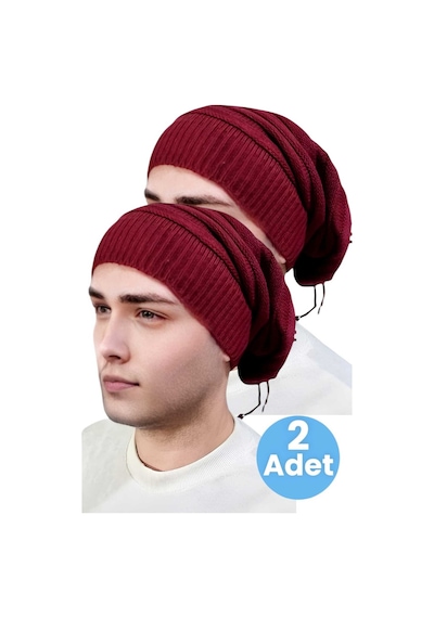 Uniquetrenders 2'li Erkek Kışlık Triko Örgü Bere Ve Boyunluk Bordo-bordo Bordo
