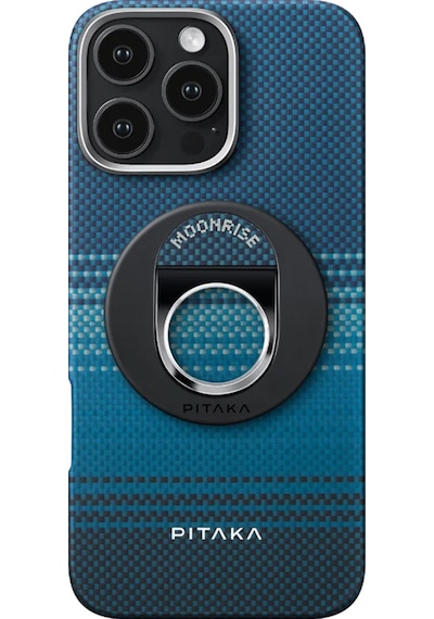 Apple Uyumlu iPhone   16 Pro Max Kılıf   Magsafeli Yüzük Standlı Aramid Fiber Pitaka Tactile Woven Moonrise Kapak