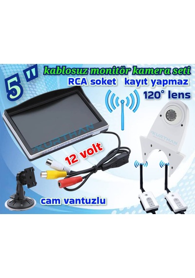 Kablosuz Beyaz Tepe Kamera Ve 5 İnç Ekran 12 Volt Kayıt Yapmaz