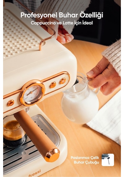 Fressi EM-01 Ristretto Süt Köpürtücülü 20 Bar Basınçlı Espresso Latte Cappuccino Americano Makinesi 1.2 L