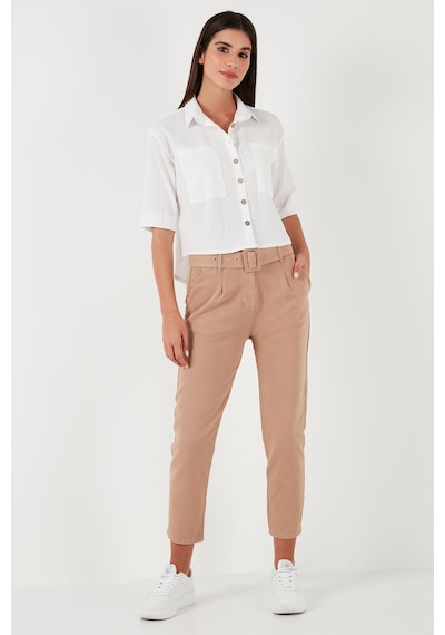 Lela Regular Fit Çift Cepli Kısa Kollu Bayan Gömlek 5865644 Ekru