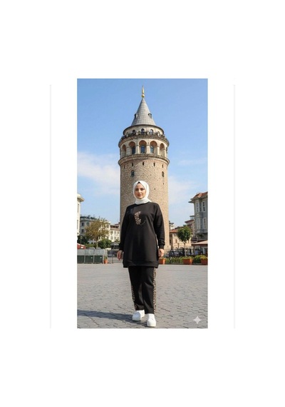 Lovie Moda Kadın Leopar Baskılı Eşofman Takımı Siyah