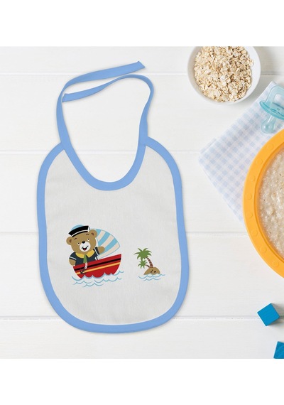 Bk Kids Sevimli Kaptan Tasarımlı Mavi Bebek Mama Önlüğü-2 Mavi