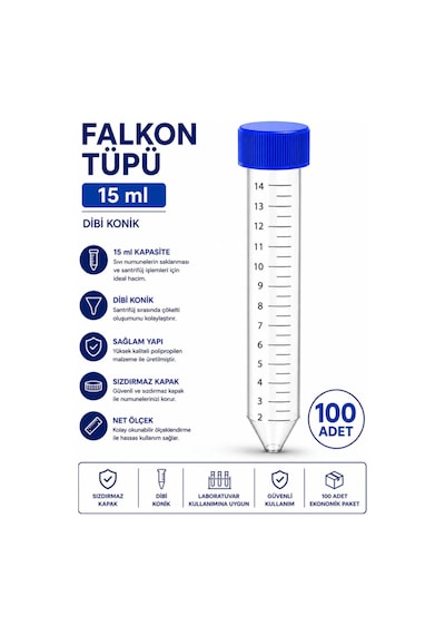 Falkon Tüpü 15 Ml - Dibi Konik - 100 Adet