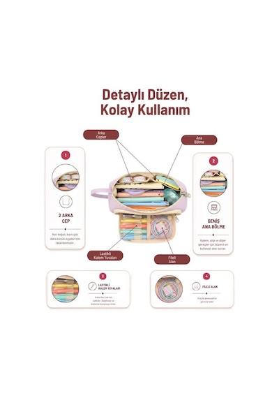 Yuga Üçgen Formlu Çok Bölmeli Geniş Kapasiteli Kumaş Kalemlik 20,5 Cm Lavanta Çok Renkli