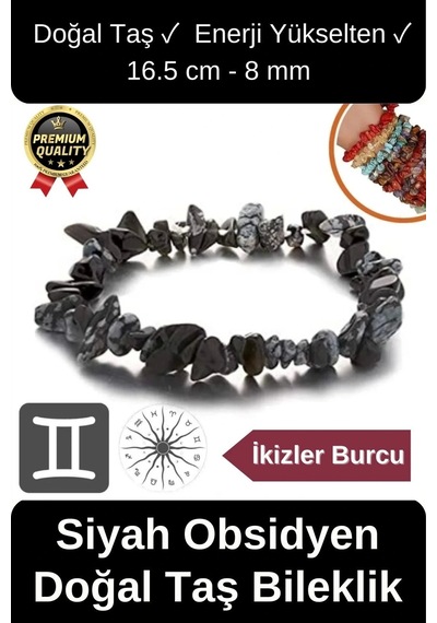 Özel Üretim  Yükselten Esnek İp İkizler Burcu Gerçek Siyah Obsidyen Doğal Taş Unisex Bileklik Çok Renkli