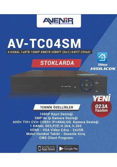 Avenir Av-Tc04Sm 1080P H265 Ahd 4Kanal Dvr Kayıt Cihazı (Hybrid)