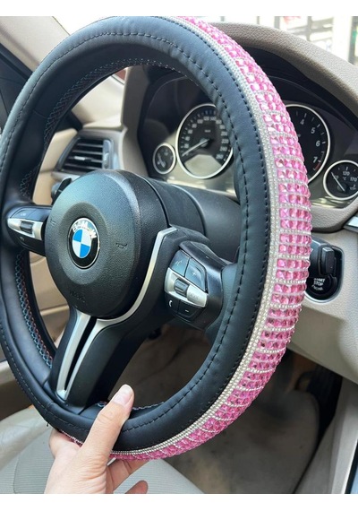 Pembe Taşlı Direksiyon Kılıfı Kadınlara Özel Taşlı Direksiyon Kılıfı