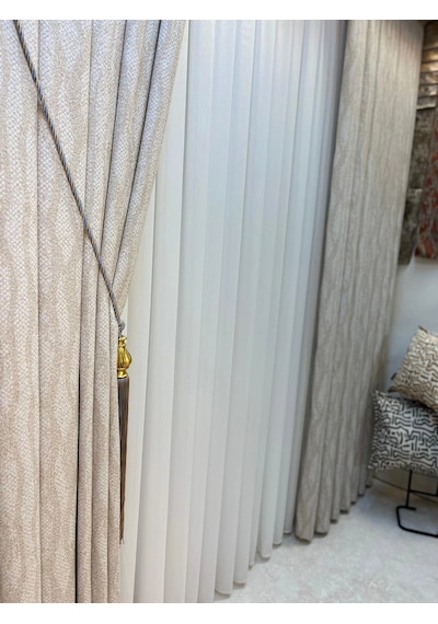 Nivemeshome Lima Ekru Parlak Çizgili 1/2,5 Pileli Tül Perde Apm Çok Renkli