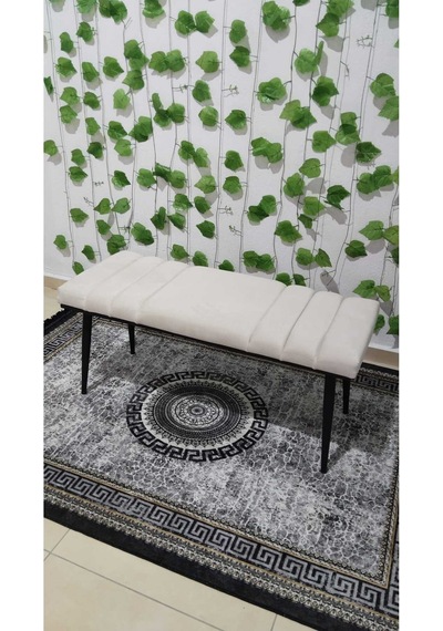 Özcan Metal Siyah Metal Ayaklı Metal Kasalı Bench Mutfak Salon Antre Yatak Odası Balkon Puf Bank Krembeyaz