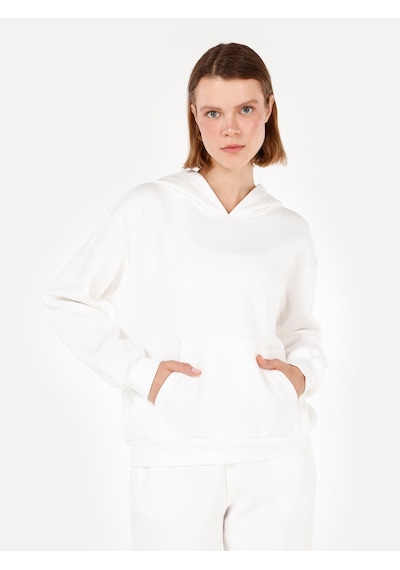 Colin's Colins Normal Kesim Kapüşonlu Cepli Beyaz Kadın Sweatshirt Cl1070188 Cl1070188 Q1.v2 Wht Beyaz