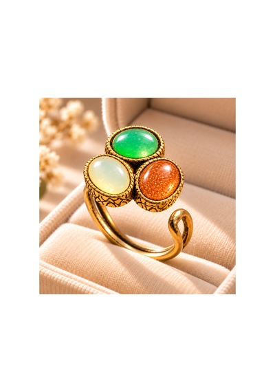 Esoo Jewelry Doğal Taş Detaylı 3 Taşlı Vintage Gold Ayarlanabilir Kadın Yüzük - Yeşil Beyaz Kahve Çok Renkli Esoo Jewelry Doğal Taş Detaylı 3 Taşlı Vintage Gold Ayarlanabilir Kadın Yüzük - Yeşil Beyaz Kahve Çok Renkli