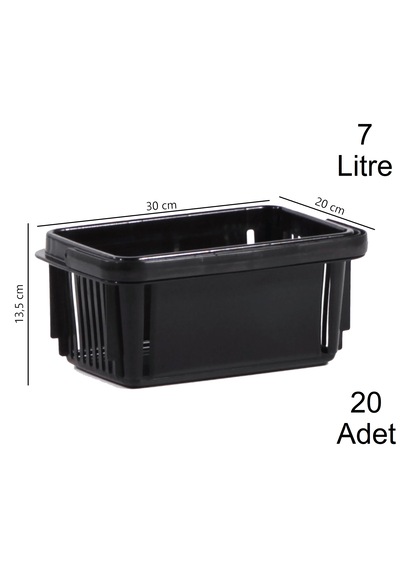 7 Litre Plastik Kozmetik Alışveriş El Sepeti Siyah 20 Adet / En:20 Boy:30 Yükseklik:13,5 Cm Siyah