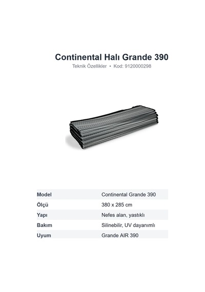 Dometic Continental Halı Grande 390 Ön Çadır Halısı, Nefes Alan 380x285 Cm 9120000298