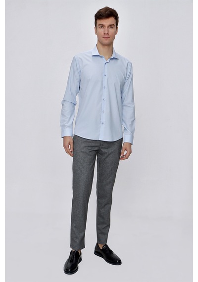 MORVEN  Erkek Buz Mavisi Basic Slim Fit Dar Kesim Gömlek Mavi