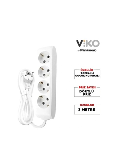Viko Multi-let Dörtlü Grup Priz Topraklı Kablolu Çocuk Korumalı 3 Mt Standart
