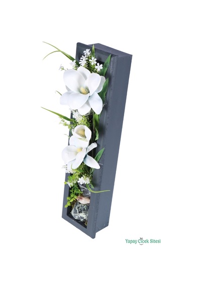 Yapay Çiçek Sitesi Ahşap Çerçeveli Yapay Çiçek Duvar Tablosu 44x11 Cm Model 5 Beyaz