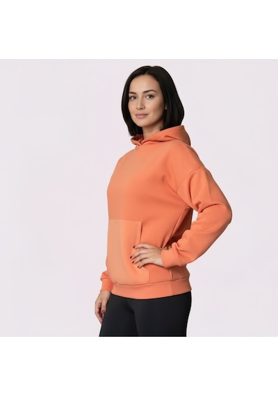 Oversize Kanguru Cepli Kapüşonlu Sweatshirt Turuncu