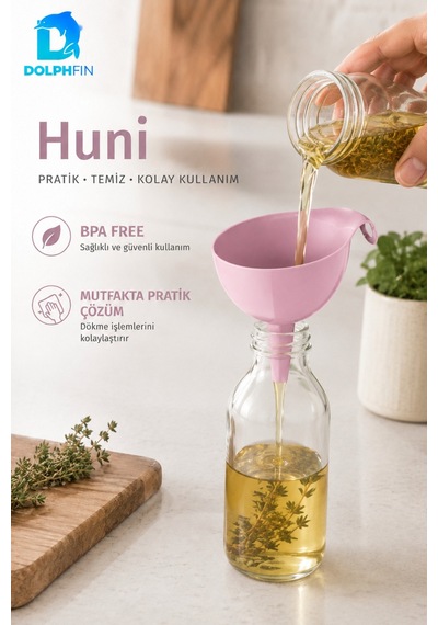 Plastik Mutfak Hunisi Geniş Ağızlı Saplı Sıvı Yağ Su Aktarma Hunisi Pembe Bpa İçermez
