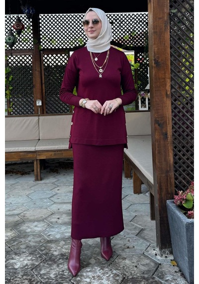 Rabia Şamlı Sezen Triko Takım Bordo Çok Renkli
