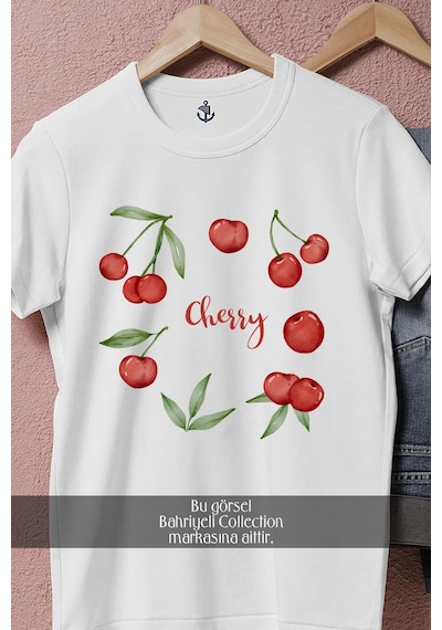 Oversize Cherry Kiraz Double Tasarımlı Unisex T-shirt Beyaz