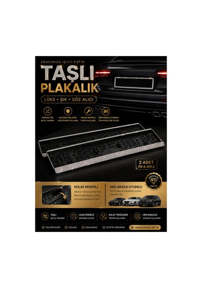 Taşlı Simli Plakalık-plaka Çerçevesi 2adet Ön-arka Her Araca Uyumlu